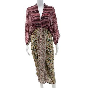 Sissel Edelbo Women Kaftan Dress Pink Floral V-Neck Mid Calf Bohemian Size XS
